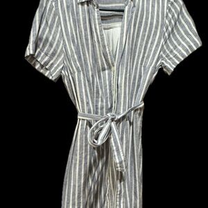 Abercrombie & Fitch Striped Midi Dress - Blue and White